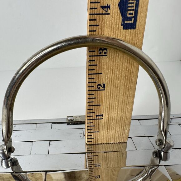 Vintage MCM Box Purse Basket Weave Silver Tone Chrome Metal Handle 50s Handbag - Picture 13 of 16